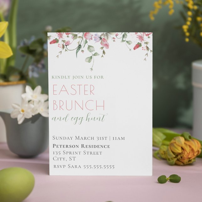 Elegant Pink Watercolor Floral Easter Brunch Invitation (Elegant Pink Watercolor Floral Easter Brunch Invitation)
