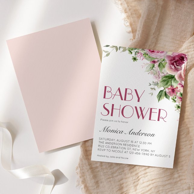 Elegant Pink Watercolor Floral Girl Baby Shower Invitation (Creator Uploaded)