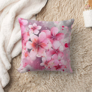 Elegant Pink Watercolor Floral Grey Cushion