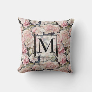 Elegant pink watercolor floral hydrangeas  cushion