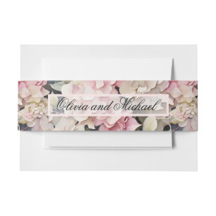 Elegant pink watercolor floral hydrangeas  invitation belly band