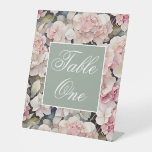 Elegant pink watercolor floral hydrangeas pedestal sign