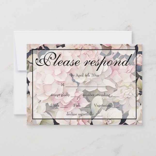Elegant pink watercolor floral hydrangeas  RSVP card (Front)
