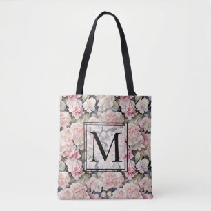 Elegant pink watercolor floral hydrangeas tote bag