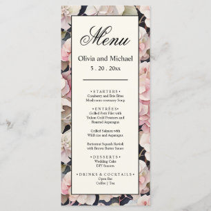 Elegant pink watercolor floral hydrangeas Wedding Menu