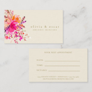 Elegant Pink Watercolor Floral Modern Beauty Appointment Card