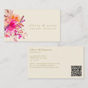 Elegant Pink Watercolor Floral Modern Beauty QR Business Card