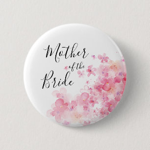 Elegant pink watercolor floral mother of the bride 6 cm round badge