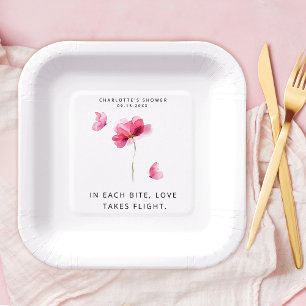 Elegant Pink Watercolor Floral Paper Plate