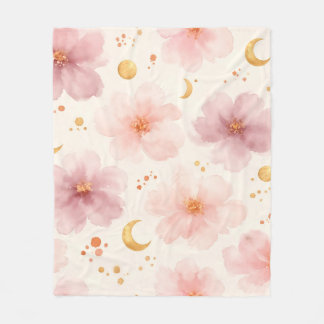 Elegant Pink Watercolor Floral Pattern Fleece Blanket