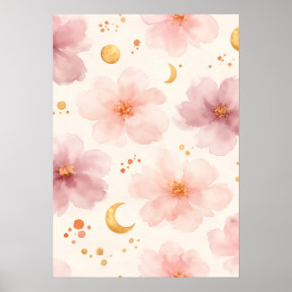Elegant Pink Watercolor Floral Pattern Poster