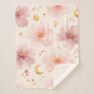 Elegant Pink Watercolor Floral Pattern Sherpa Blanket