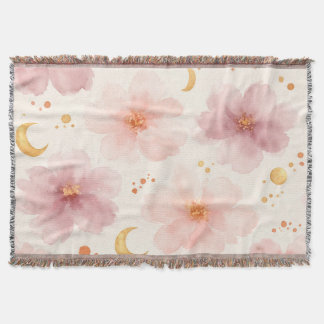 Elegant Pink Watercolor Floral Pattern Throw Blanket