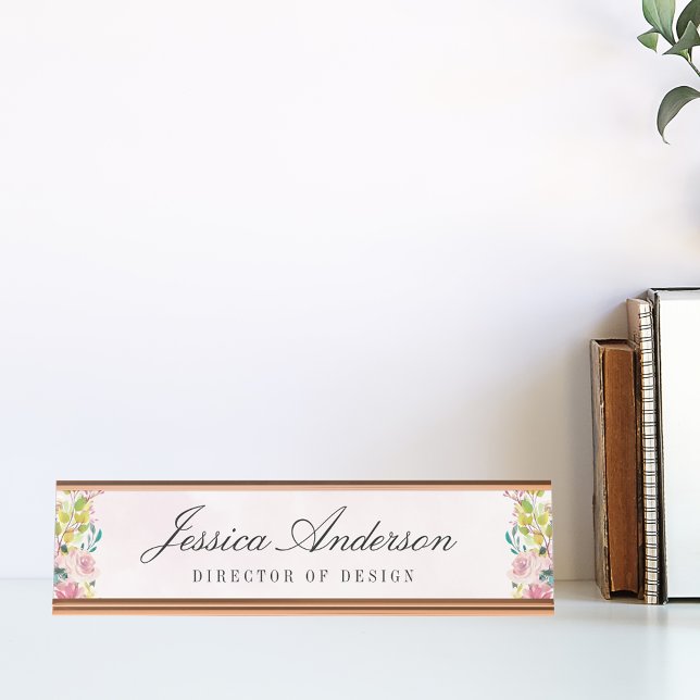 Elegant Pink Watercolor Floral Personalised Desk Name Plate (Creator Uploaded)