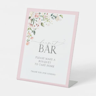 Elegant Pink Watercolor Floral Shower Bouquet Bar Pedestal Sign