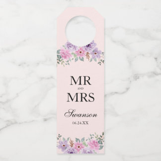 Elegant Pink Watercolor Floral Wedding Bottle Tag