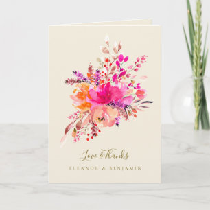 Elegant Pink Watercolor Floral Wedding Custom Name Thank You Card