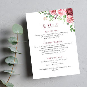 Elegant pink watercolor floral wedding details enclosure card