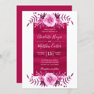 Elegant Pink Watercolor Floral Wedding Invitation