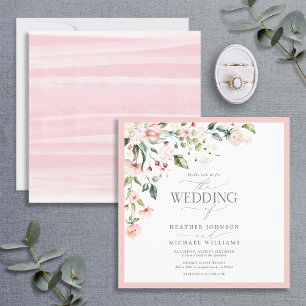Elegant Pink Watercolor Floral Wedding Invitation