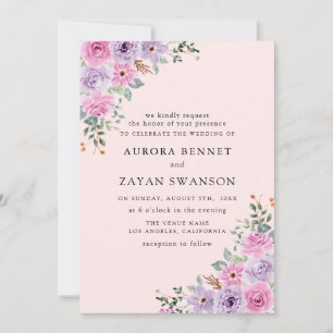 Elegant Pink Watercolor Floral Wedding Invitation