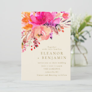 Elegant Pink Watercolor Floral Wedding QR Code Invitation