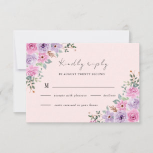 Elegant Pink Watercolor Floral Wedding RSVP Card
