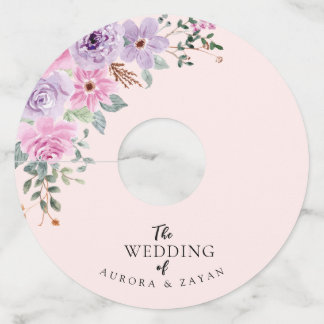 Elegant Pink Watercolor Floral Wedding Wine Glass Tag