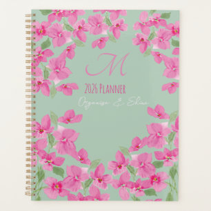 Elegant Pink Watercolor Floral With Initial Planner