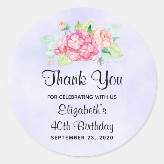 Elegant Pink Watercolor Flower Bouquet Birthday Classic Round Sticker (Front)
