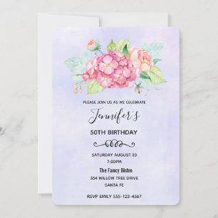 Elegant Pink Watercolor Flower Bouquet Birthday Invitation