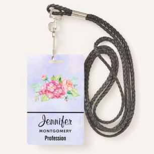 Elegant Pink Watercolor Flower Bouquet ID Badge