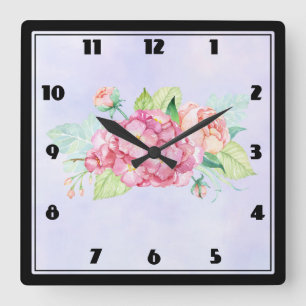 Elegant Pink Watercolor Flower Bouquet Square Wall Clock