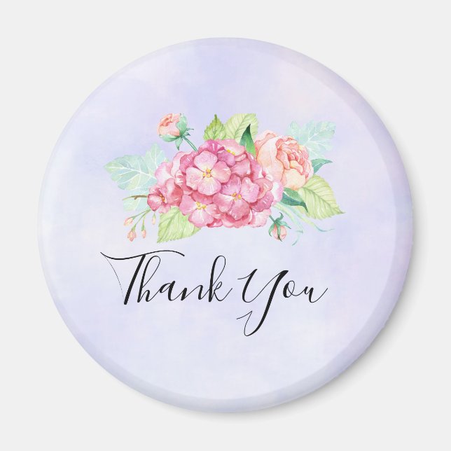 Elegant Pink Watercolor Flower Bouquet Thank You Magnet (Front)