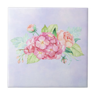 Elegant Pink Watercolor Flower Bouquet Tile