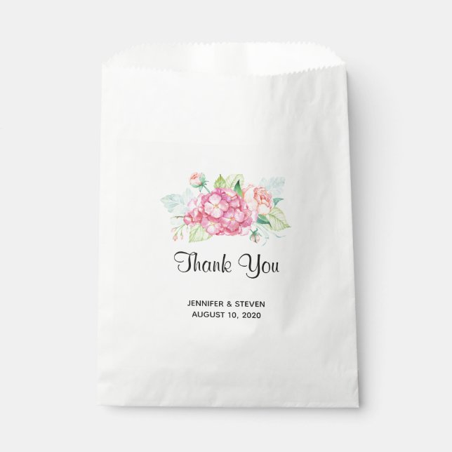 Elegant Pink Watercolor Flower Bouquet Wedding Favour Bags (Front)