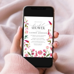 Elegant Pink Watercolor Flowers Bridal Shower Invitation