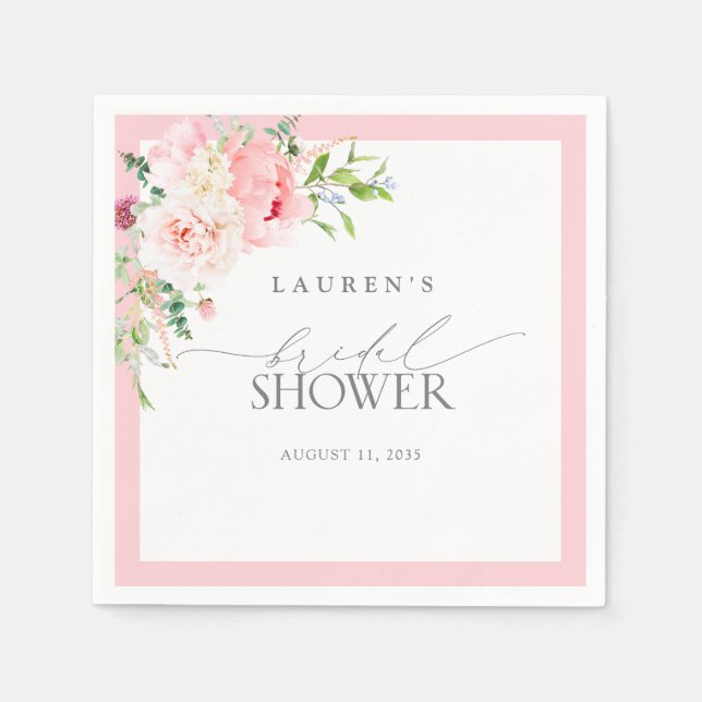 Elegant Pink Watercolor Flowers Bridal Shower Napkin (Front)