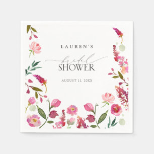Elegant Pink Watercolor Flowers Bridal Shower Napkin
