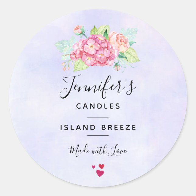 Elegant Pink Watercolor Flowers Candle / Soap Classic Round Sticker (Front)