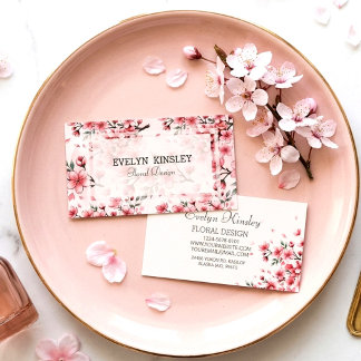 Elegant Pink Watercolor Flowers Floral  Business Card