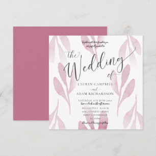 Elegant Pink Watercolor Foliage Wedding Invitation