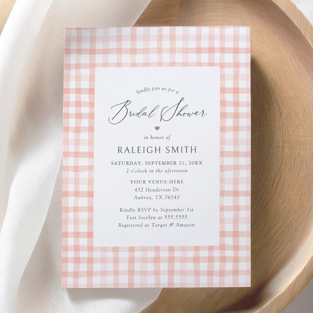 Elegant Pink Watercolor Gingham Bridal Shower Invitation (Creator Uploaded)
