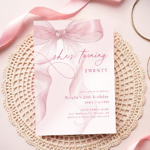 Elegant Pink Watercolor Girls 20th Birthday Party Invitation