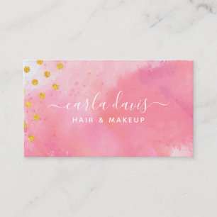 Elegant Pink Watercolor Gold  Business Card