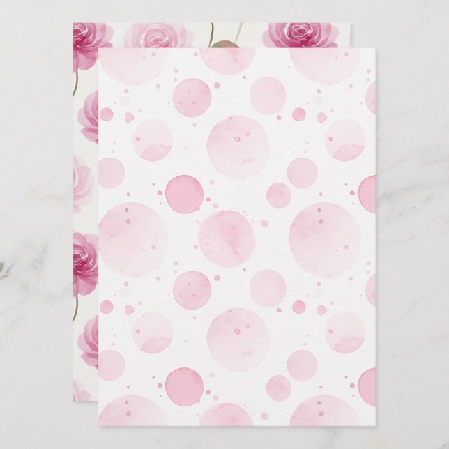 Elegant Pink Watercolor Invitation flat card (Front/Back)