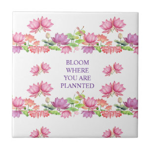 Elegant Pink Watercolor Lotus Floral  Tile