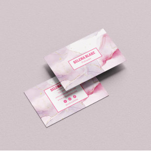 Elegant Pink Watercolor Marble - Gold Glitter Business Card