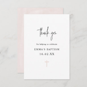 Elegant Pink Watercolor Minimalist Photo Baptism Thank You Card