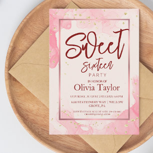 Elegant Pink watercolor modern script Sweet 16  Invitation
